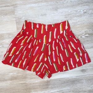 Ecote Red Printed High Waisted Shorts